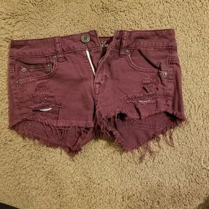 American eagle maroon distressed jean shorts